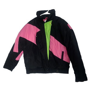 Vintage Ski Gear Black Neon Retro Full Zip Skiing Ski Jacket Womans Size Large